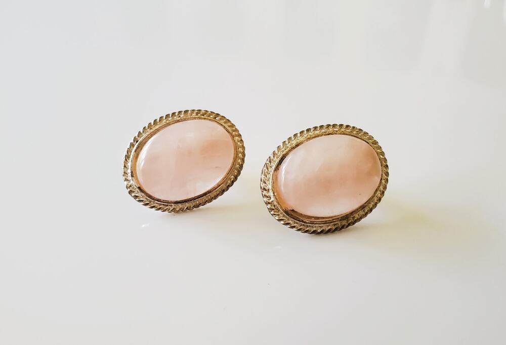 Vintage Oval Rose Quartz Stud Earrings